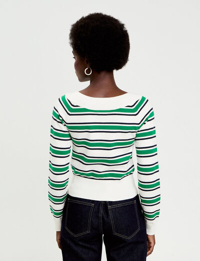 Gilet col bateau vert femme
