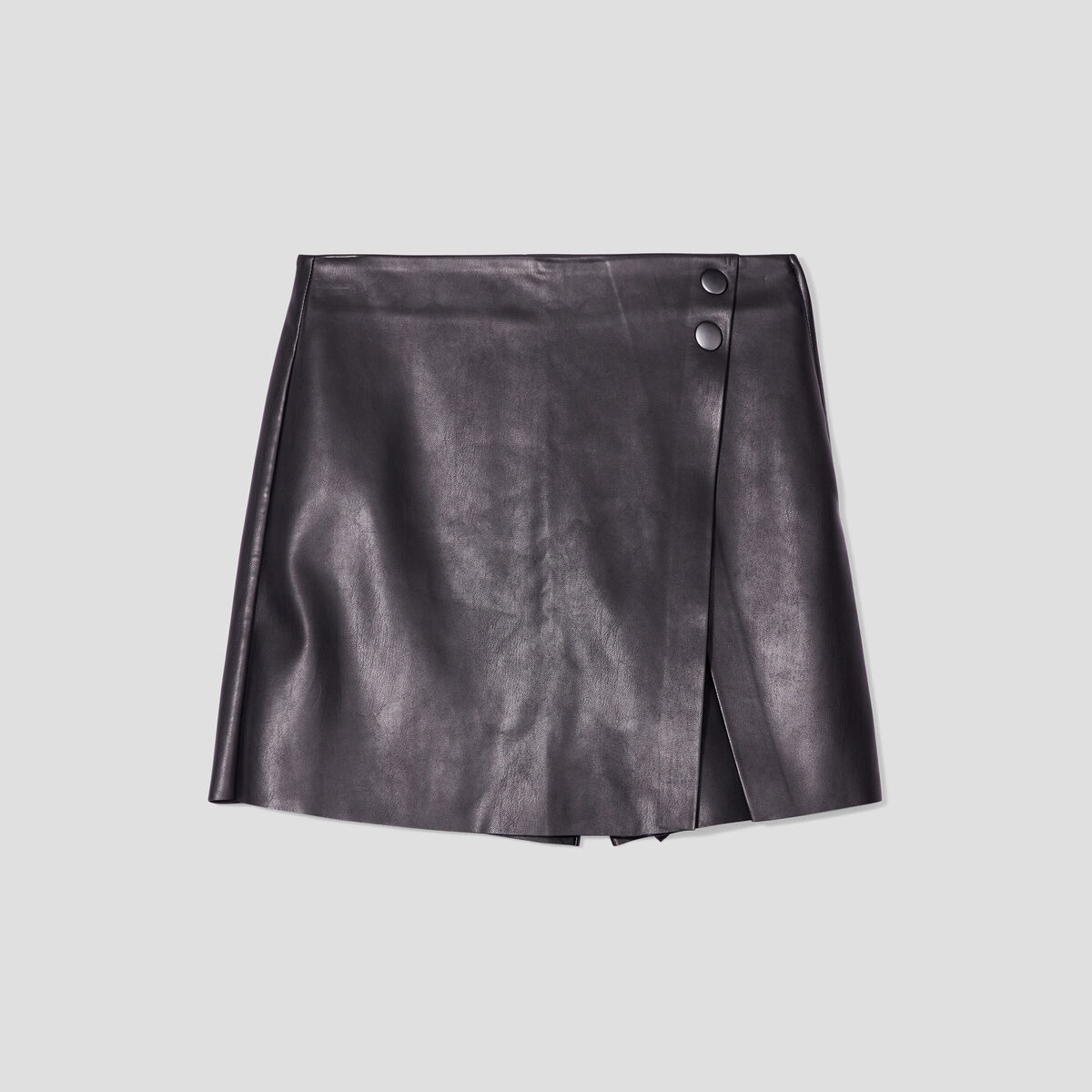 Jupe-short trapèze simili cuir noir femme