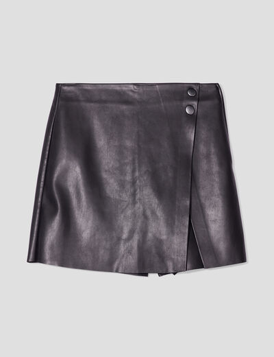 Jupe-short trapèze simili cuir noir femme