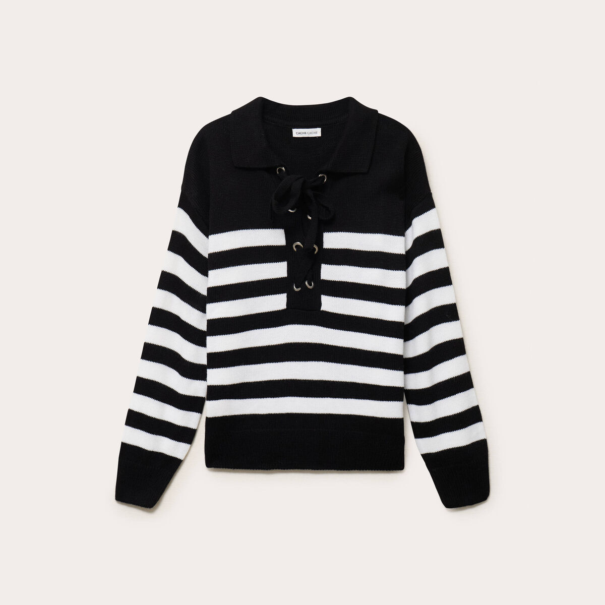 Pull col chemise manches longues noir femme