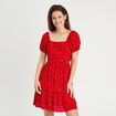 Robe évasée manches courtes rouge femme