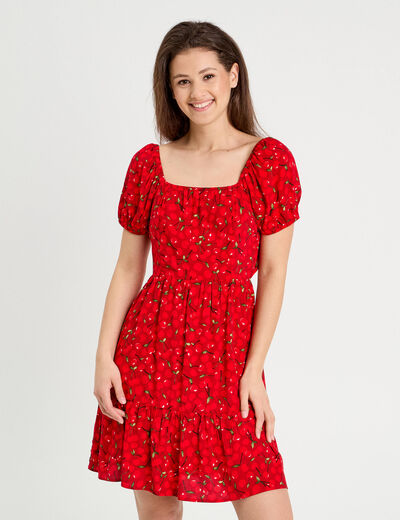 Robe évasée manches courtes rouge femme
