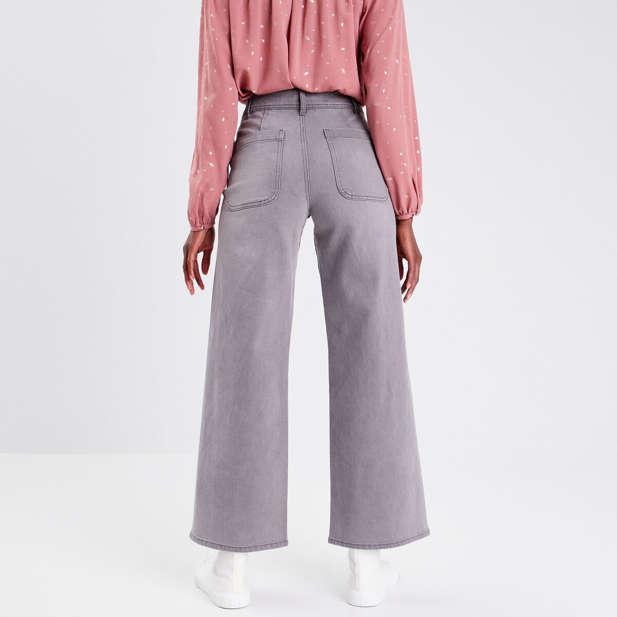 Jeans wide leg denim gris femme