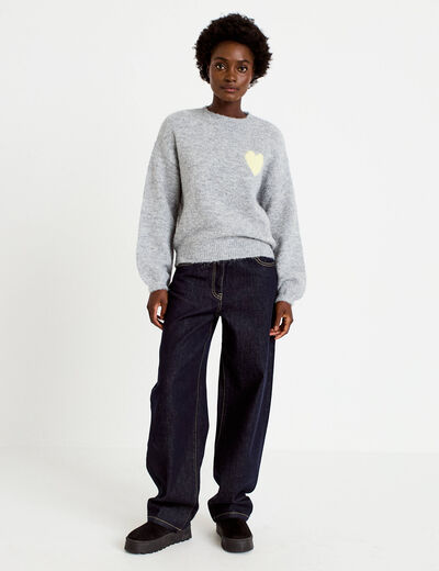 Pull oversize col rond manches longues gris clair femme