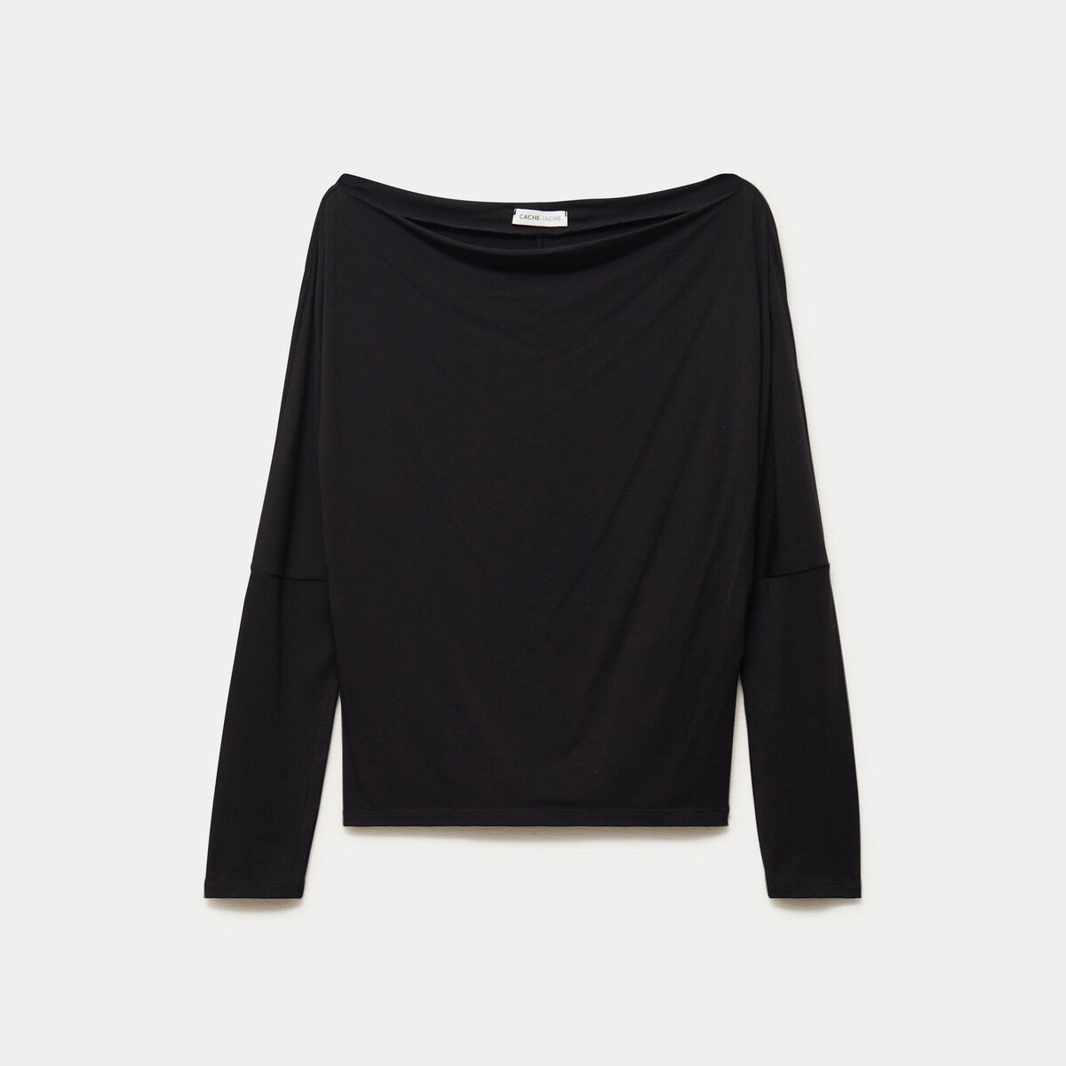 T-shirt col bateau manches longues noir femme