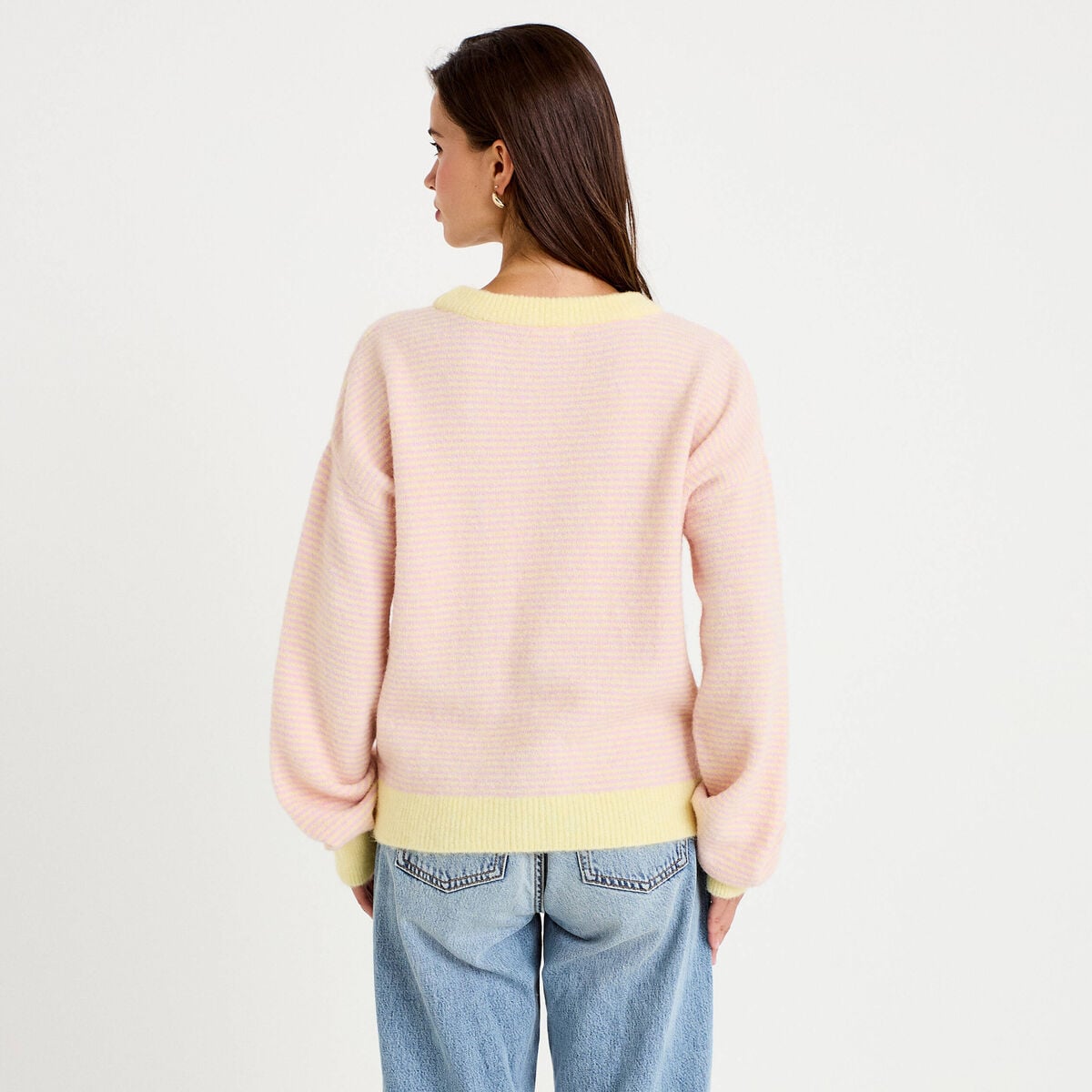 Pull ample col rond manches longues rose clair femme