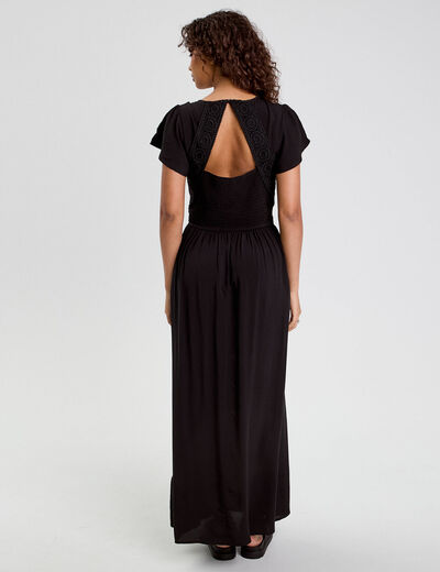 Robe longue évasée noir femme