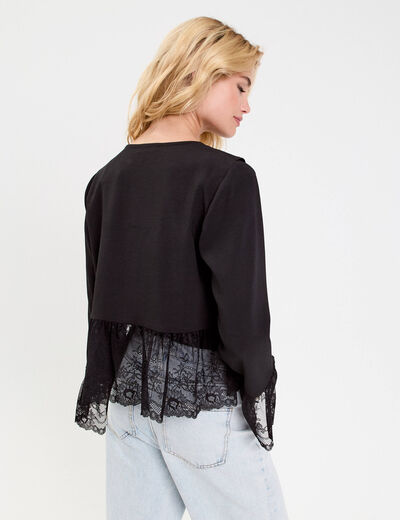 Blouse col V en dentelle noir femme