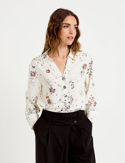 Blouse col chemise manches longues blanc femme