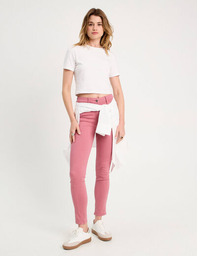 Jeans slim 5 poches vieux rose femme