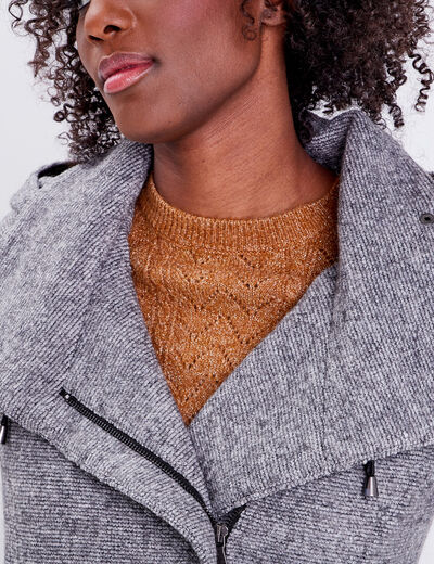 Manteau cintré asymétrique gris foncé femme