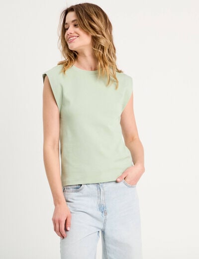 T-shirt col rond sans manches vert pastel femme