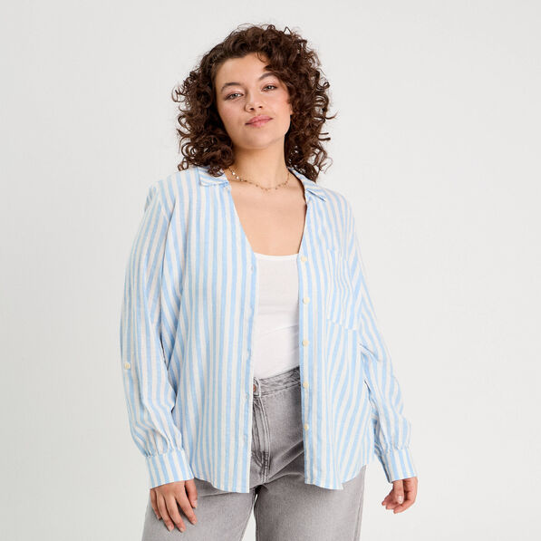 chemise manches longues contenant du lin bleu femme Chemise manches longues contenant du lin bleu femme