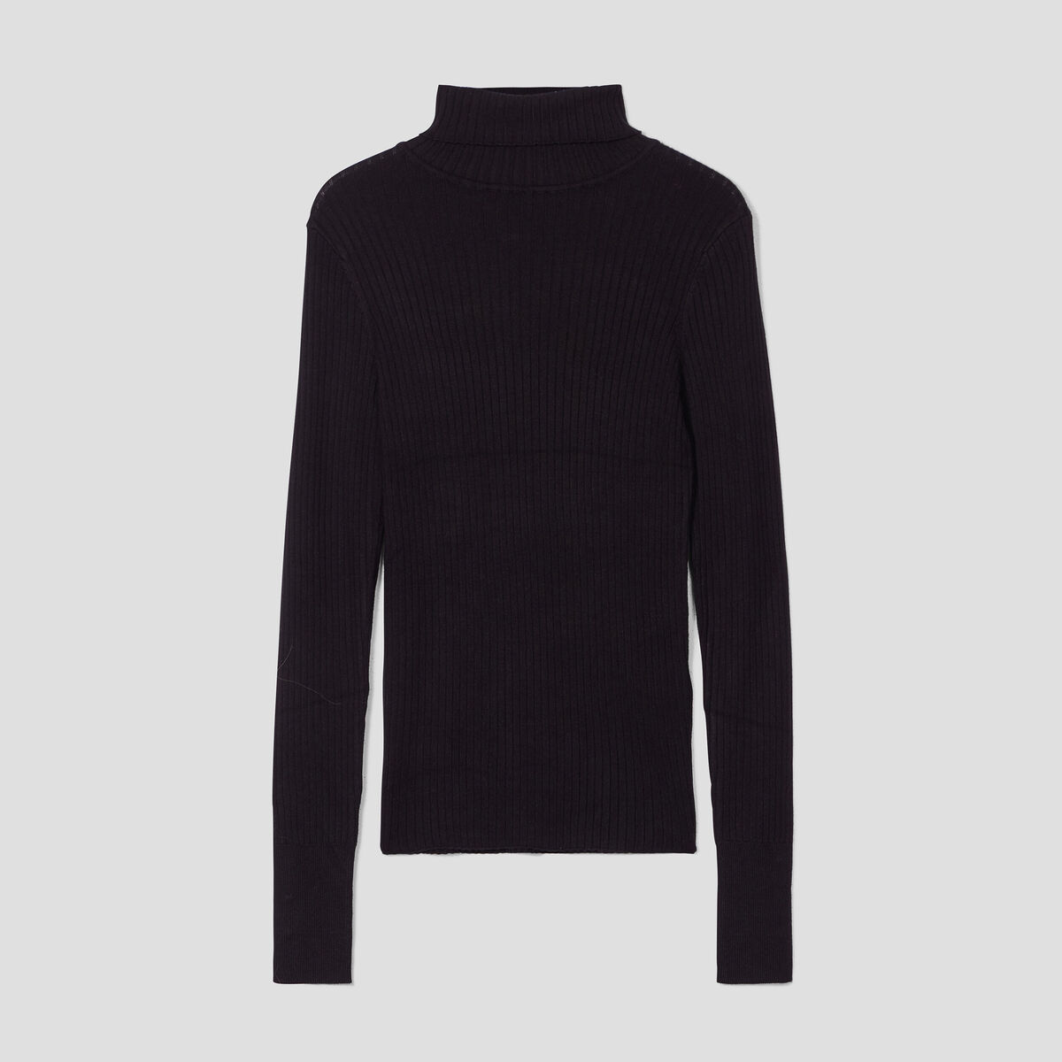 Pull col roulé côtelé noir femme