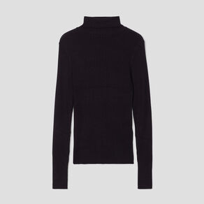Pull col roulé côtelé noir femme