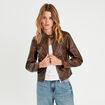 Veste simili cuir zippée marron foncé femme