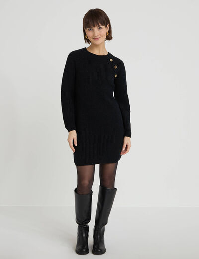 Robe pull d&eacute;tails de boutons noir femme
