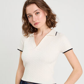 top col polo manches courtes blanc femme Top col polo manches courtes blanc femme