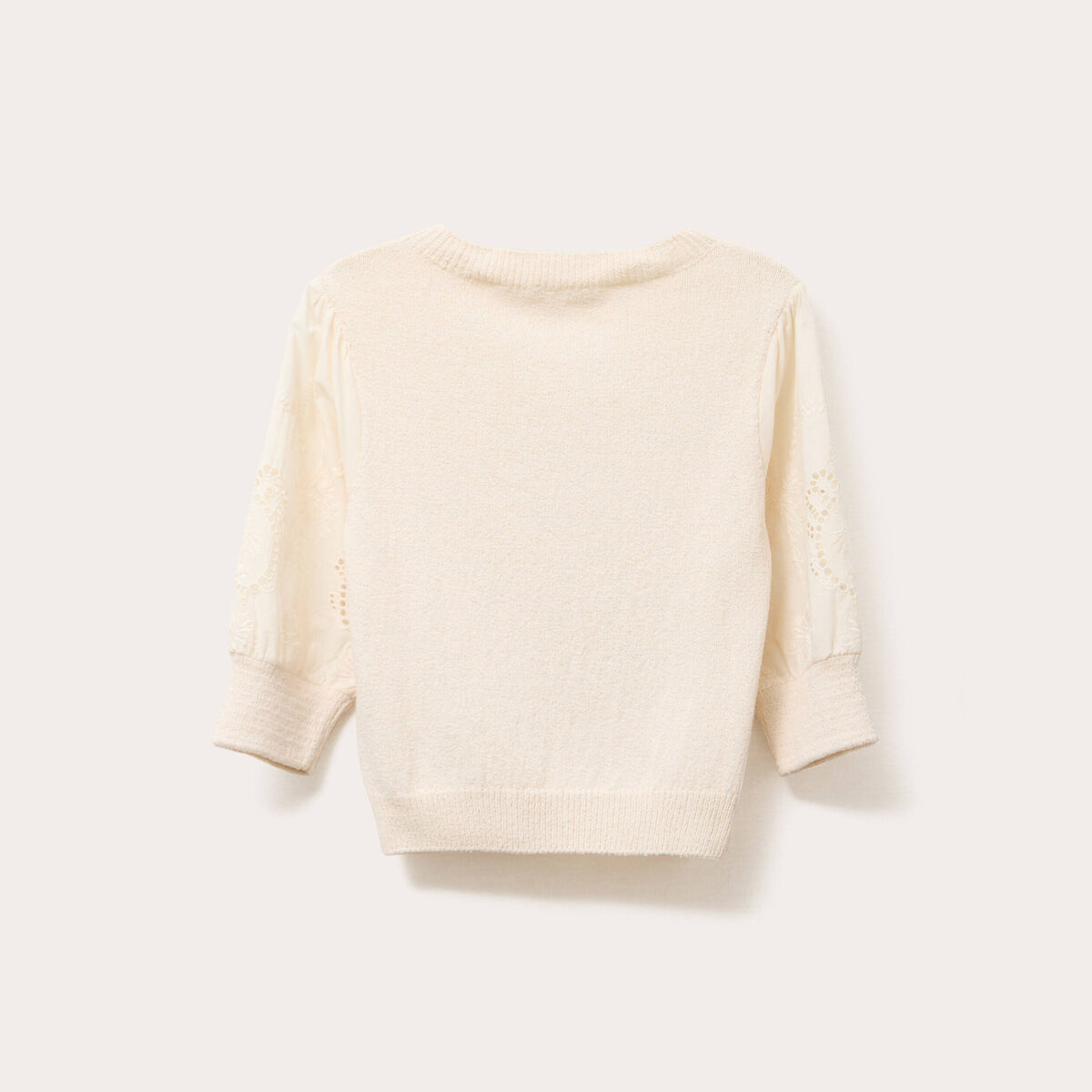 Pull manches 3/4 ajouré ecru femme