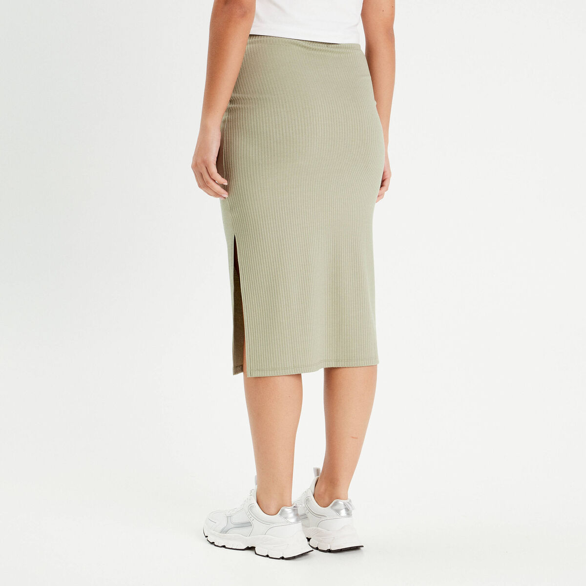 Jupe midi moulante vert kaki femme