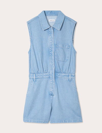 Combishort flare en jean denim bleach femme