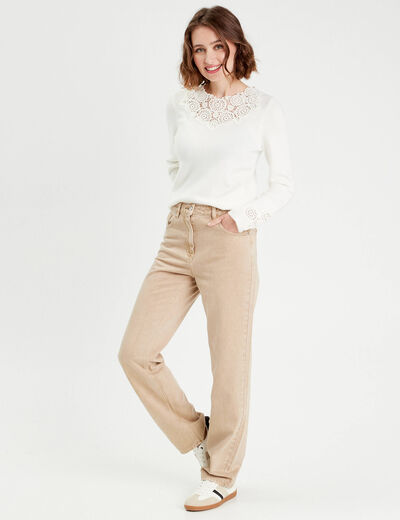 Jean droit taille haute sable femme