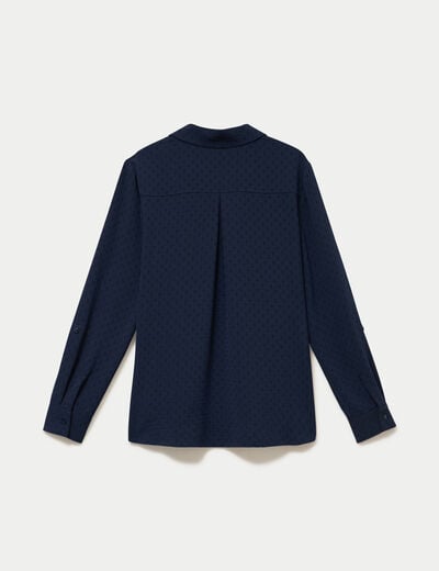 Blouse droite manches longues bleu marine femme
