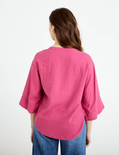 Blouse col V manches 3/4 vieux rose femme