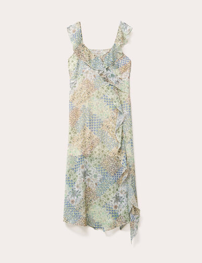 Robe longue évasée volants blanc femme