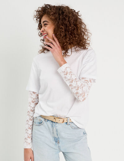 T-shirt oversize 2-en-1 blanc femme