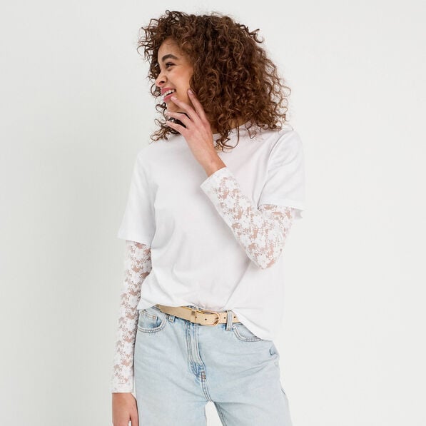 t shirt oversize 2 en 1 blanc femme T-shirt oversize 2-en-1 blanc femme