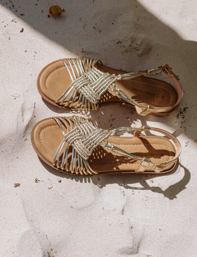 Sandales tress&eacute;es couleur or femme