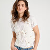 Gilet noué effet crochet ecru femme