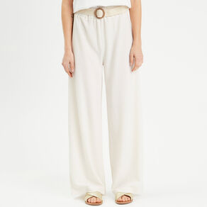Pantalon large fluide ceinturé sable femme