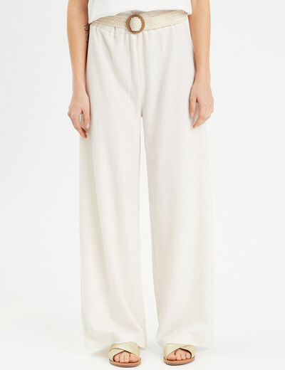 Pantalon large fluide ceinturé sable femme