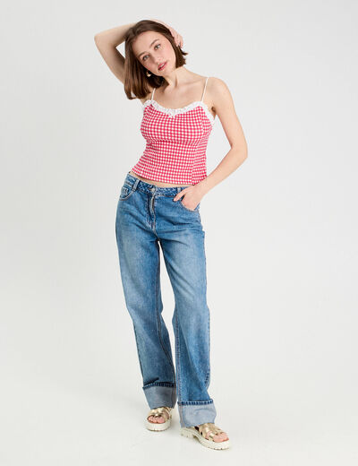 Débardeur cropped bretelles rose framboise femme
