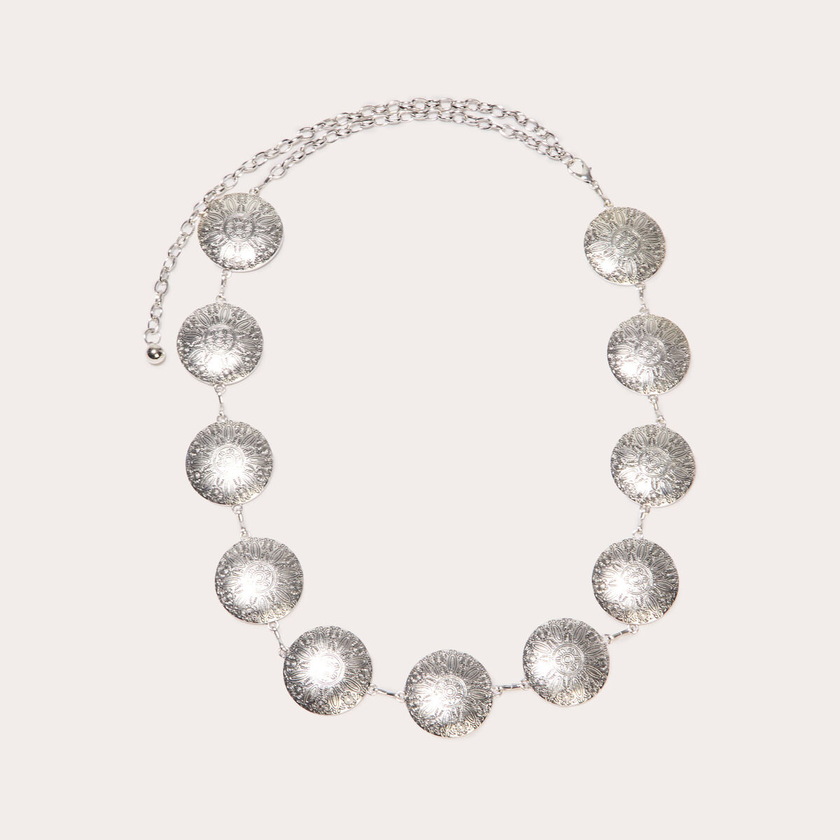 Ceinture chaîne ronds métal gris argent femme