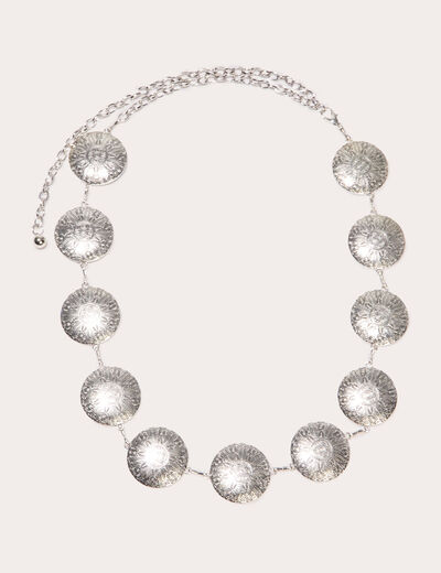 Ceinture chaîne ronds métal gris argent femme