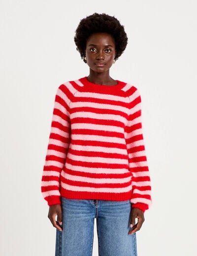 Pull ample col rond manches longues rouge femme