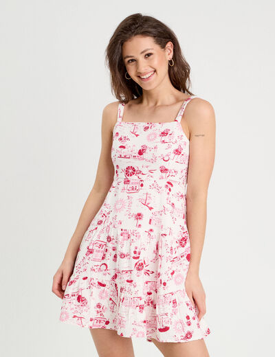 Robe évasée avec bretelles rose fushia femme
