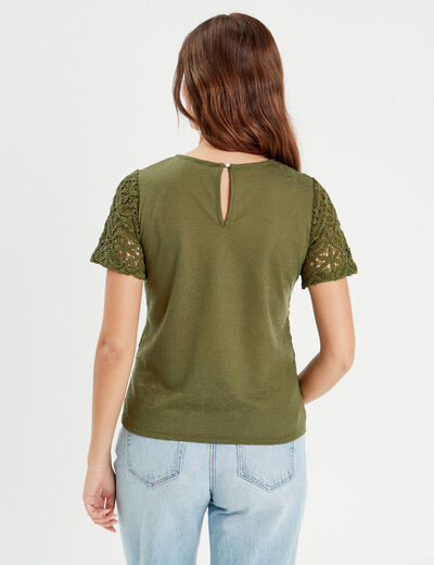 T-shirt manches courtes vert olive femme