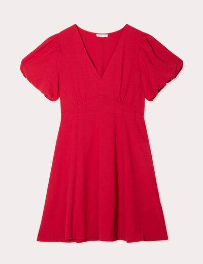 Robe trapèze manches ballons rouge femme