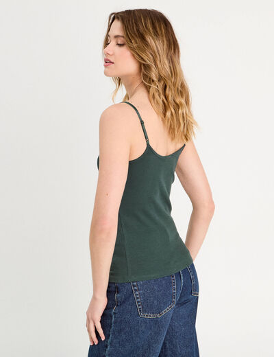 Débardeur détails dentelle vert foncé femme