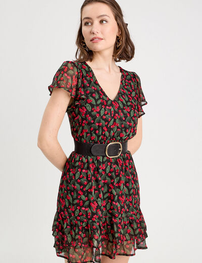 Robe évasée à volants noir femme