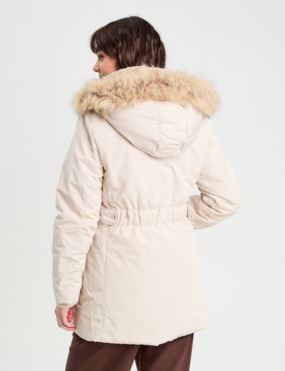 Parka droite avec capuche ecru femme