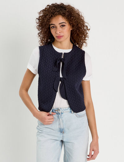 Veste matelassée nouée bleu marine femme