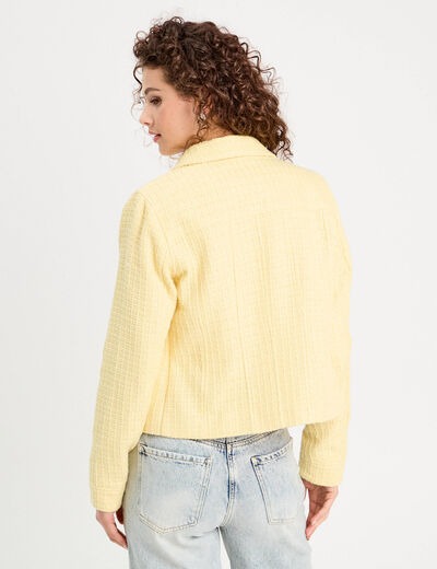 Veste tweed boutonné jaune clair femme