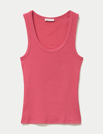 D&eacute;bardeur c&ocirc;tel&eacute; col rond rose framboise femme