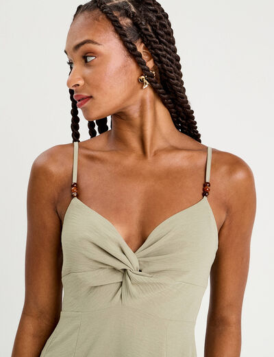 Robe longue &eacute;vas&eacute;e fendue vert kaki femme