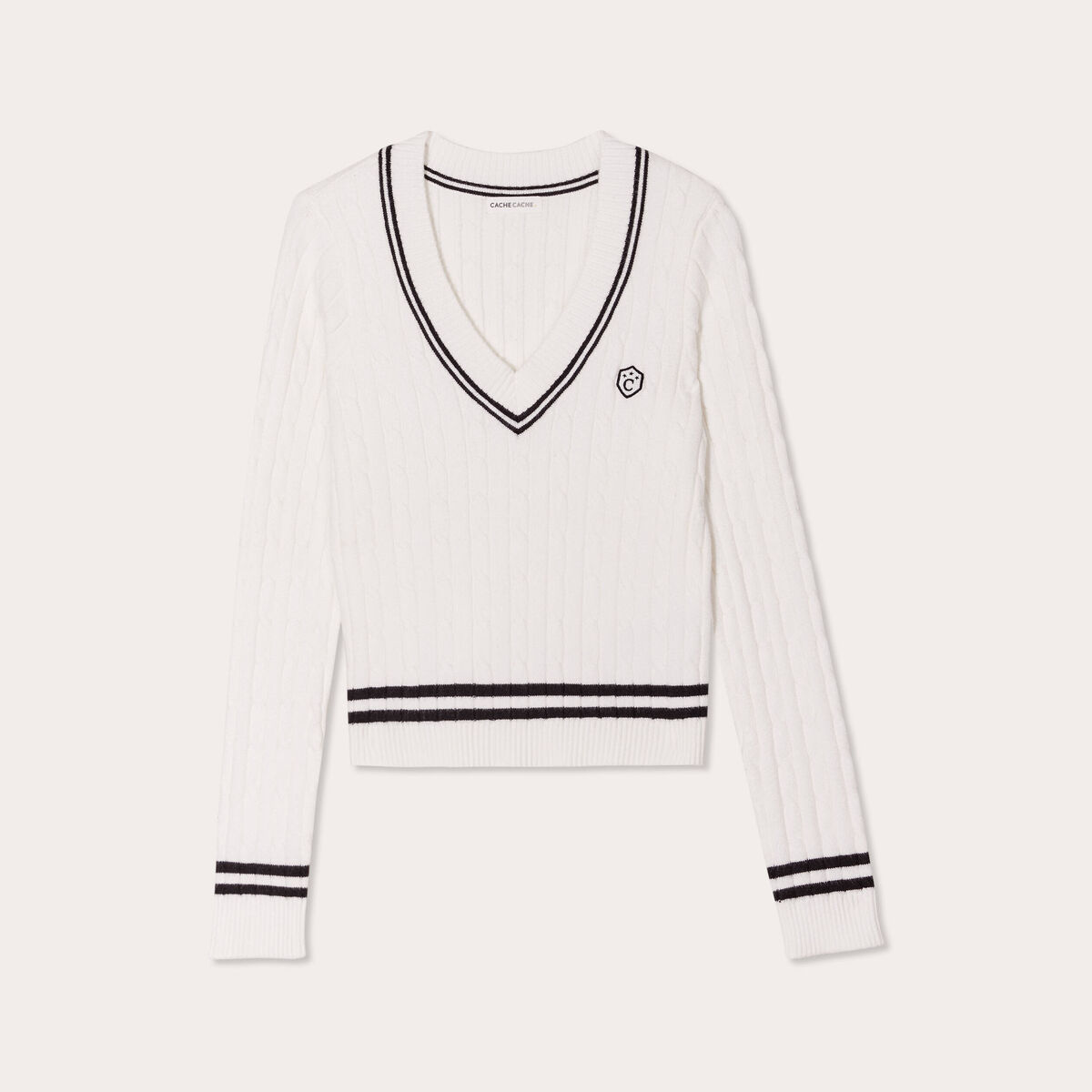 Pull manches longues torsades ecru femme